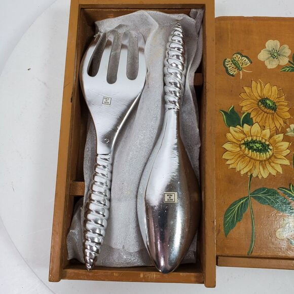 Vintage Fork Spoon Serving Set in Floral Box 9x5x2 Inch India - Picture 3 of 9